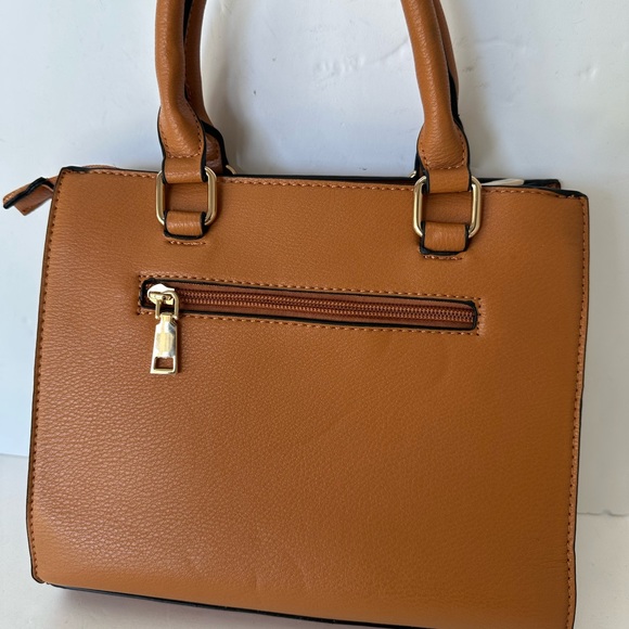 Faux Leather Handbag purse NWOT orangish tan color beautiful interior fabric - Picture 5 of 8